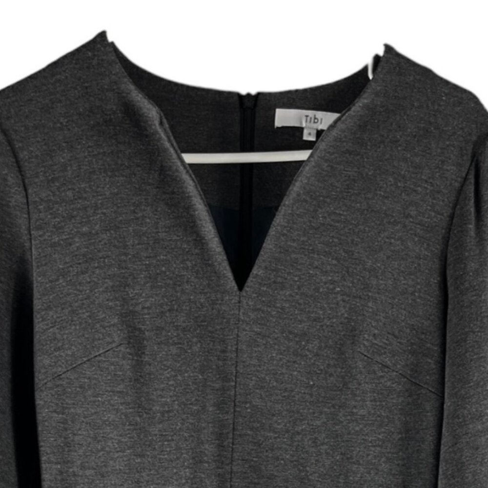 Tibi Mini Dress Charcoal Heather Gray 3/4 Sleeves Lined Size 4 Minimalist Chic - Picture 3 of 16